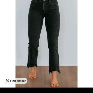 Risen Neona Jeans Black Raw Hem Straight Leg Mid Rise Size 5/27 NWT